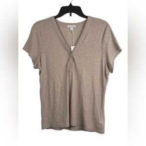 James Perse Shirt Womens 4 XL Beige Cotton Modal Henley Short Sleeve WSVH3991CU